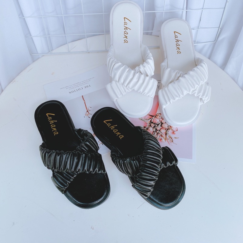 (Ảnh thật chủ shop) Dép bánh mì quai chéo nhún bèo Luhana phong cách ulzzang thời trang