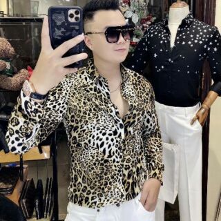 Áo sơ mi lụa nam cao cấp in họa tiết BÁO ĐÓM