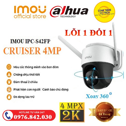 Camera Wifi ngoài trời IMOU CRUISER 4MP IPC-S42FP, có màu ban đêm, xoay 360 độ, chính hãng bảo hành 24 tháng