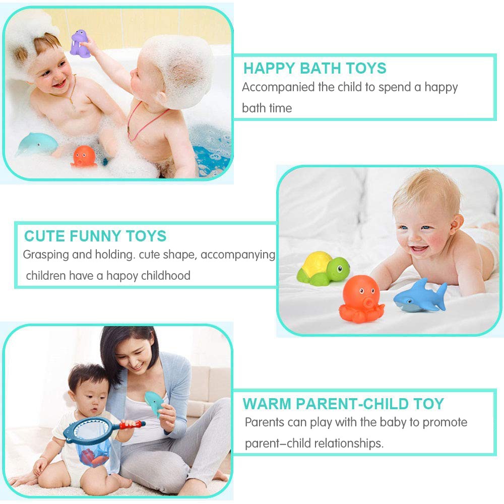 Đồ Chơi Nhà Tắm Bộ 7 thú thả bồn tắm bóp phun nước kèm vợt Nhiều Màu- keo mềm