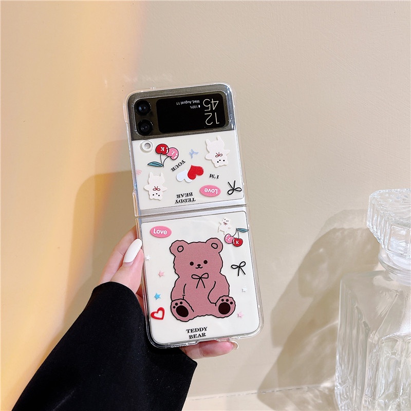 Ốp Điện Thoại PC Cứng Trong Suốt Hình Gấu/Cún Dễ Thương Cho Samsung Galaxy Z Flip 3 Z Flip3 ZFlip3