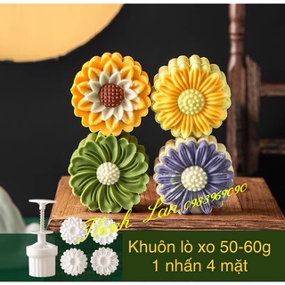 Khuôn trung thu lò xo nhấn 4 mặt hoa cúc (có ba cỡ 50g, 150g, 200g do khách lựa chọn)