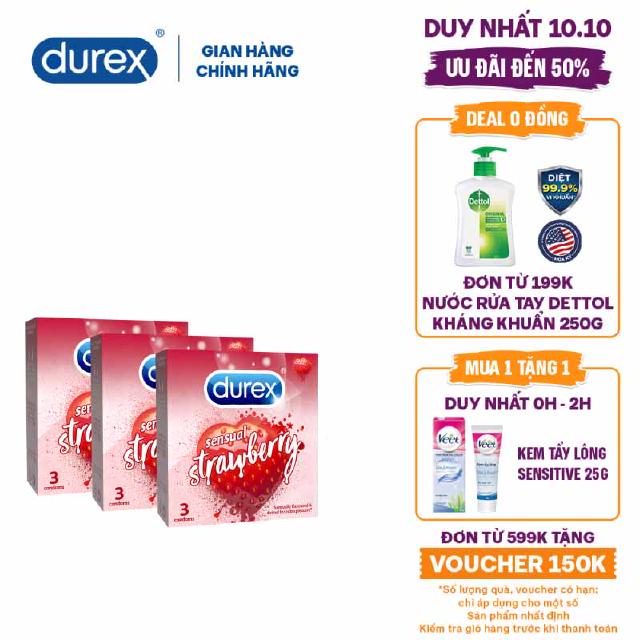 Bộ 3 Bao cao su Durex Sensual Strawberry (3 bao/hộp)