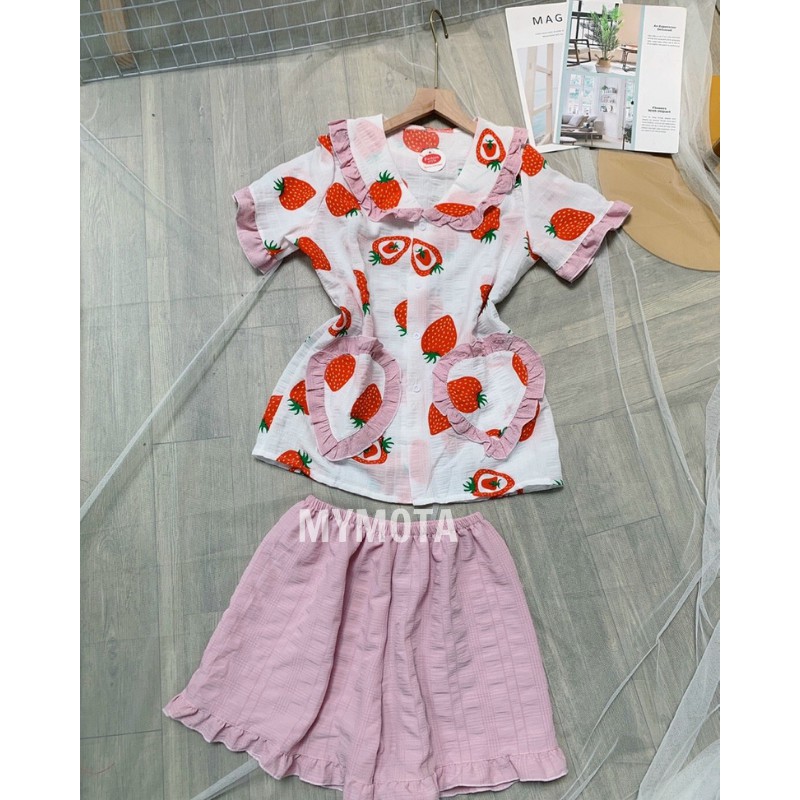 Bộ tiểu thư quần ngắn - Chất vải xốp QC mát - MYMOTA_xưởng chuyên sỉ M18