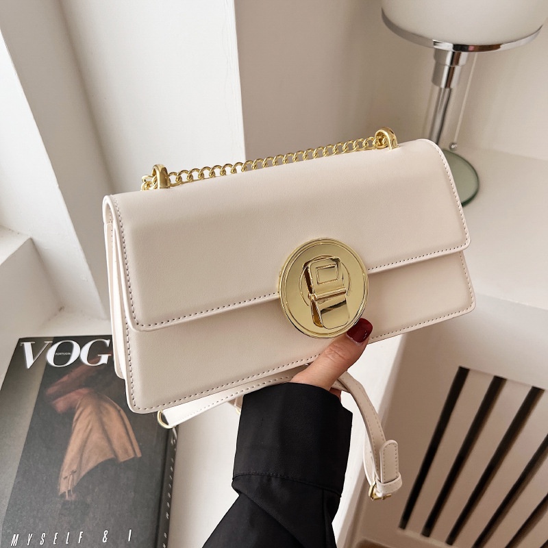 Túi xách IELGY đeo vai màu đen gắn dây xích kiểu cách cổ điển cho nữ