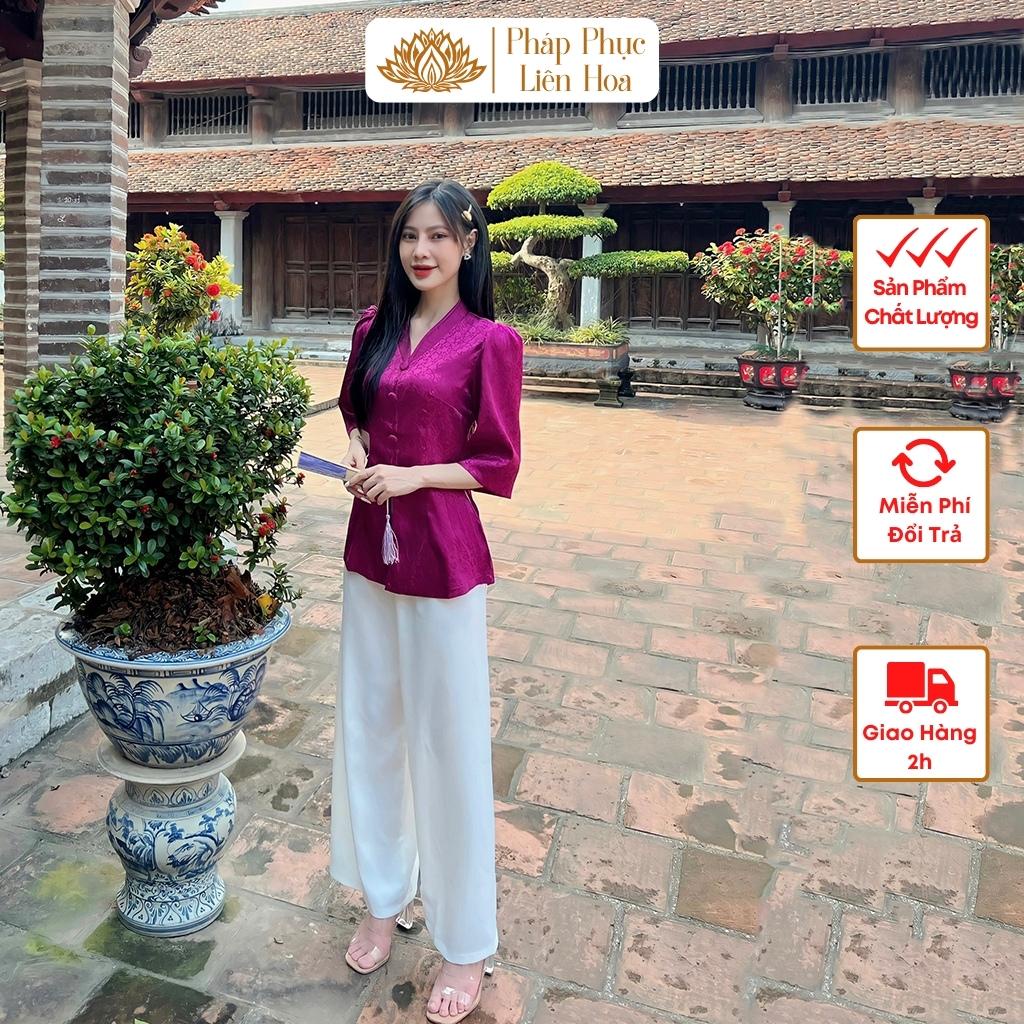 Áo, Quần Lẻ Mẫu Bà Ba Cổ Tim Cách Tân Đi Lễ Chùa