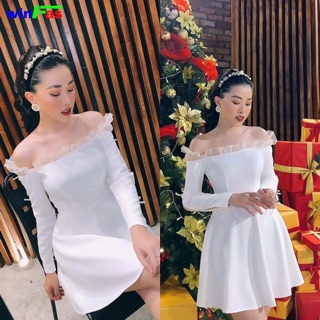 Đầm Xoè Trễ Vai Tay Dài