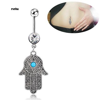Khuyên rốn hình bàn tay Hamsa đính đá phong cách vintage