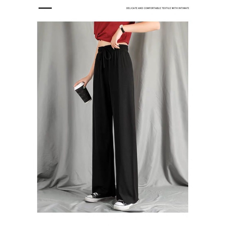 Quần dài BH lưng cao ống rộng màu trơn kiểu dáng thời trang cho nữ