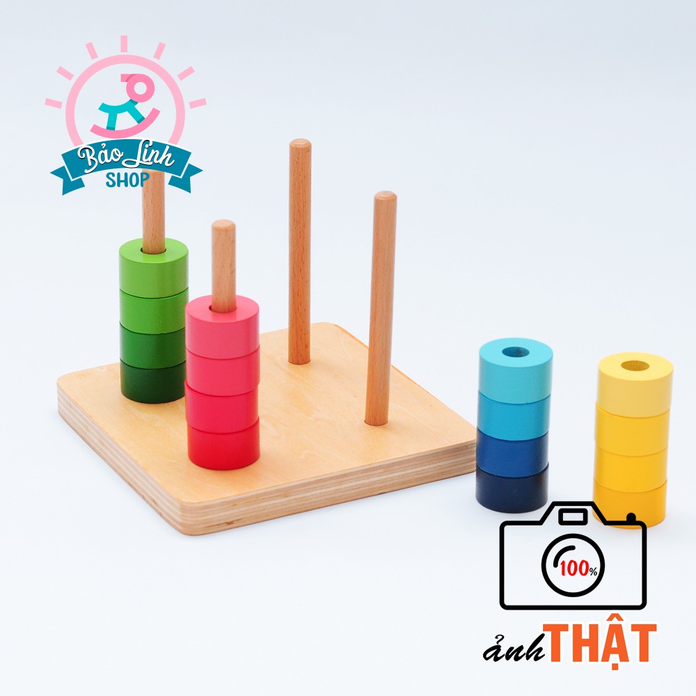 [Mã LIFE0503TOYS1 giảm 10% đơn 150k] Thả cọc tròn 4 màu CHUẨN MONTESSORI| Giáo cụ Montessori 0-3