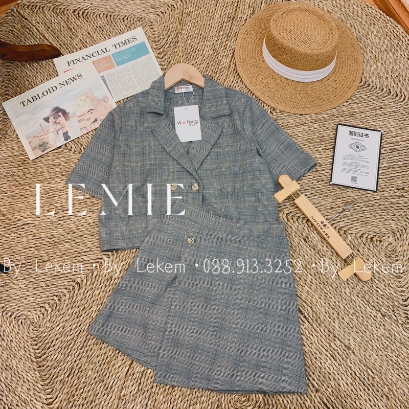 Sét Áo Cổ Vest Ngắn Tay Mix Chân Váy A Vạt Lệch Phong Cách Ulzzang 😍