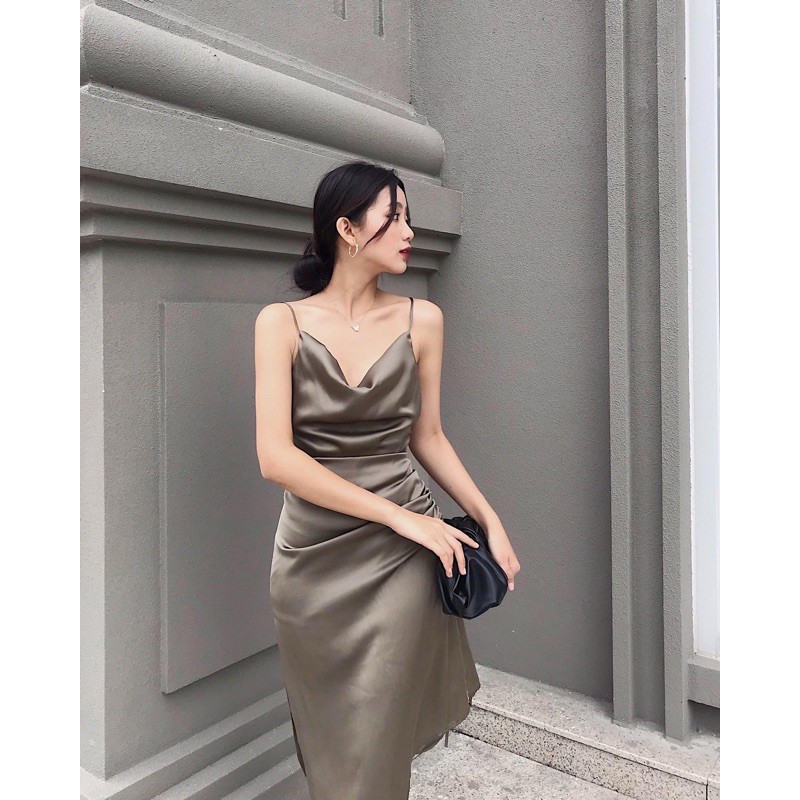 Đầm 2 dây xẻ, dây rút 1 bên