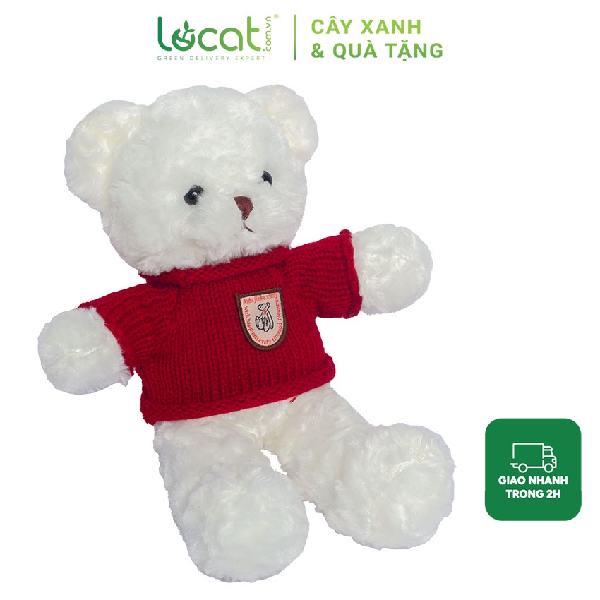 Gấu bông teddy lông trắng áo len đỏ vàng, quà tặng sinh nhật dễ thương cho bé