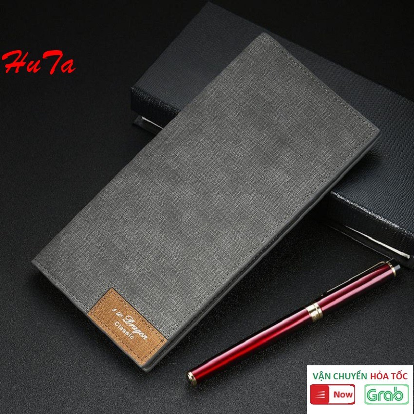 ví da thời trang Huta khóa bấm, bóp dài cầm tay nam nữ da cao cấp