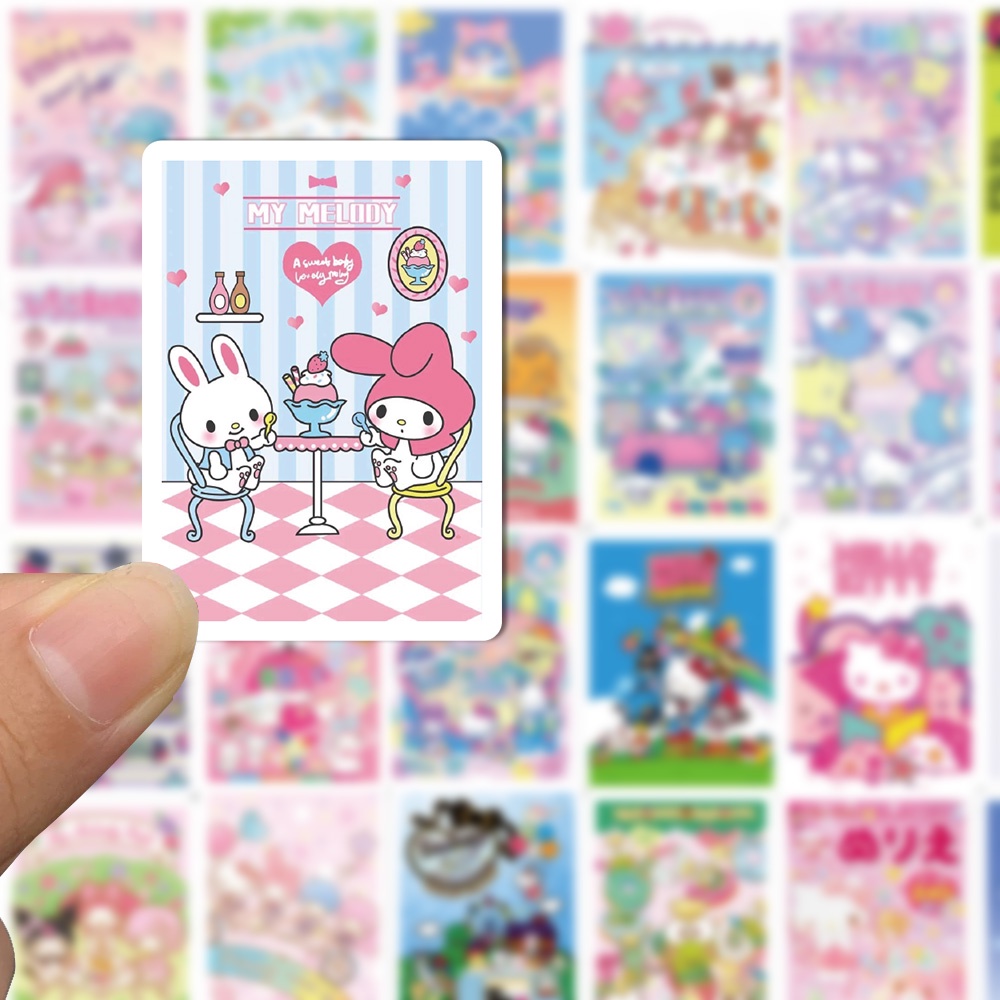 Bộ 62 Miếng Dán Chống Thấm Nước Họa Tiết Hoạt Hình Sanrio Trang Trí Cốc Nước