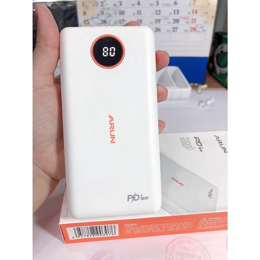 Sạc Dự Phòng Arun 20000 mAh  Sạc Nhanh 2 Chiều Type C, Hàng chính hãng bảo hành 6 tháng