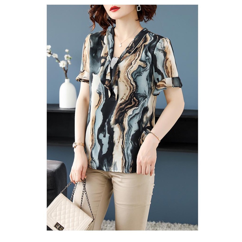 Áo Sơ Mi Voan Mỏng Kiểu Phương Tây Thời Trang Mùa Hè Cho Nữ Trung Niên