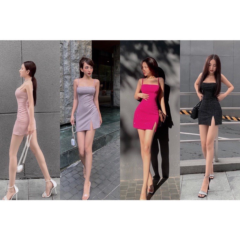 Đầm Body 2 Dây Kim Tuyến Xẻ Đùi