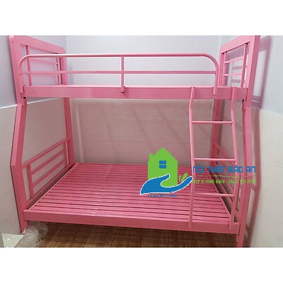 Giường sắt 2 tầng hộp vuông sắt 4x8 màu hồng kích thước từ (1M2 X 1M4, 1M2 X 1M6, 1M4 X 1M6)