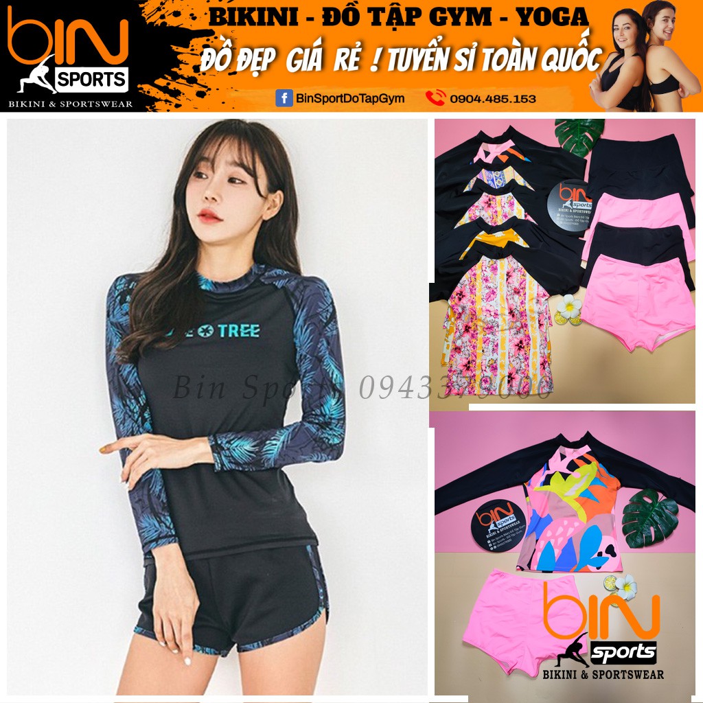 Bikini Nữ 2 Mảnh Quần Đùi Cạp Cao Aó Crop Dài Tay Phủ Bụng Bin Sports BHV089 | BigBuy360 - bigbuy360.vn