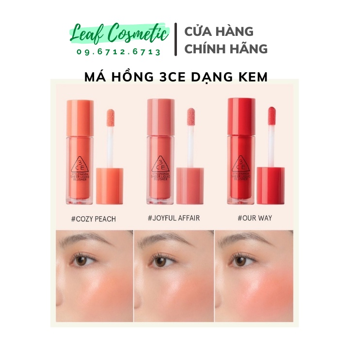 [ Chính Hãng ] Má hồng dạng kem 3CE Sheer Liquid Blusher