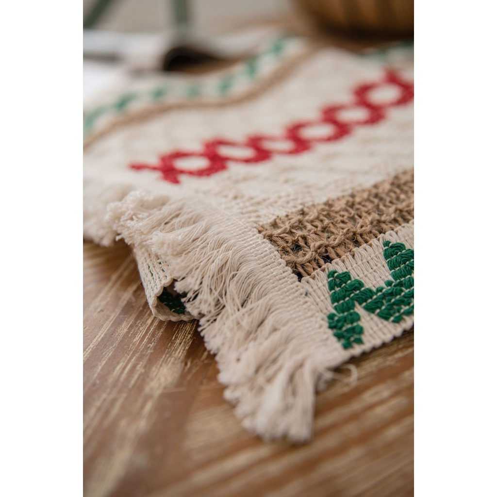 Mới Khăn Trải Bàn Ăn Bằng Cotton Lanh Nhiều Màu Họa Tiết Sọc Kèm Tua Rua Cho Nhà Bếp/ Bàn Ăn