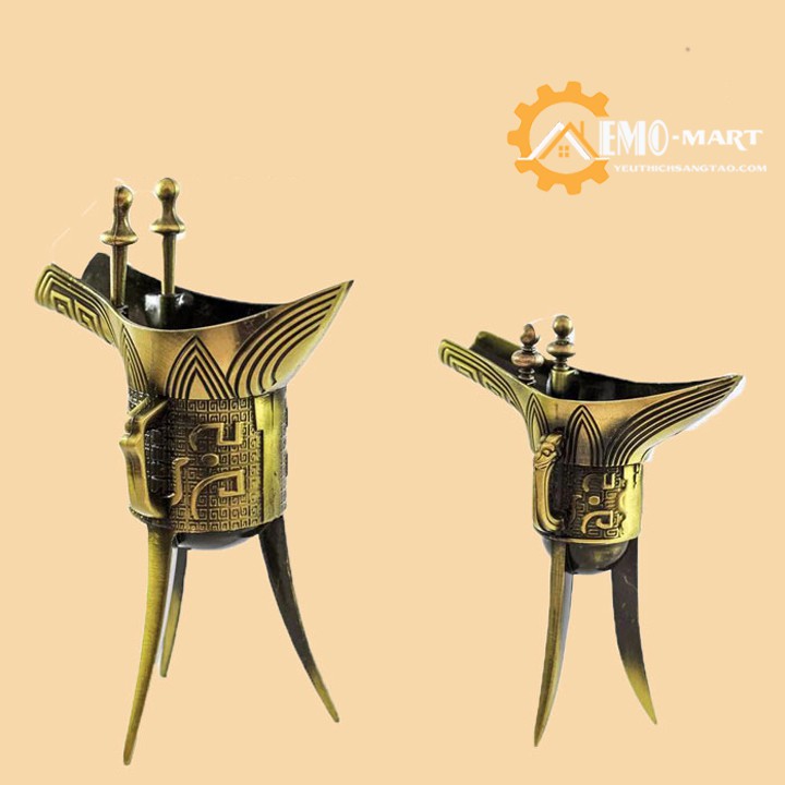 Ly rượu đồng 3 chân ⚡️𝐅𝐑𝐄𝐄 𝐒𝐇𝐈𝐏⚡️ Hợp kim mạ đồng - Thời cổ Trung Quốc