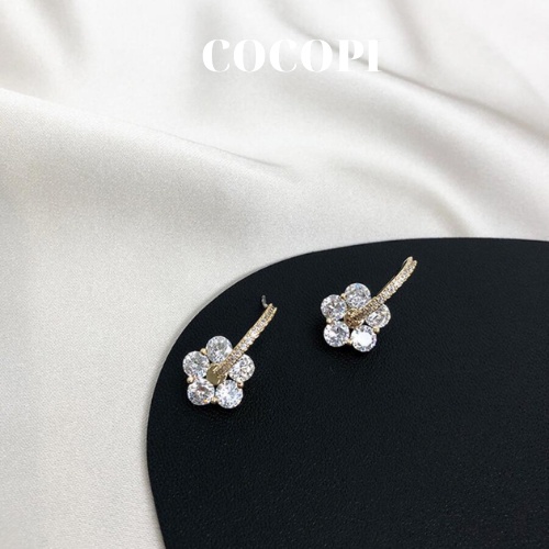 Bông Tai, Khuyên Tai hình hoa đính đá cao cấp phong cách Hàn Quốc COCOPI Accessories - BT043