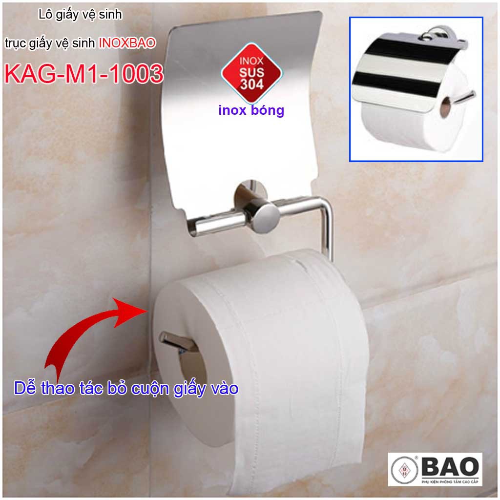 Hộp đựng giấy vệ sinh Inox Bảo KAG-M1-1003, Móc giấy toilet SUS304 inox dập khuôn cao cấp thiết kế tuyệt đẹp