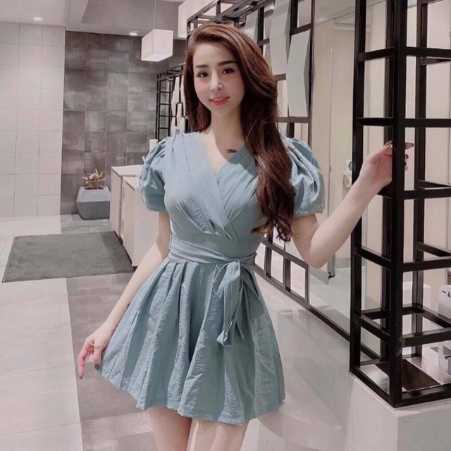 (ẢNH VIDEO THẬT 3 MÀU)JUM NGẮN TAY PHỒNG XẾP LY CỘT EO GIÁ RẺ