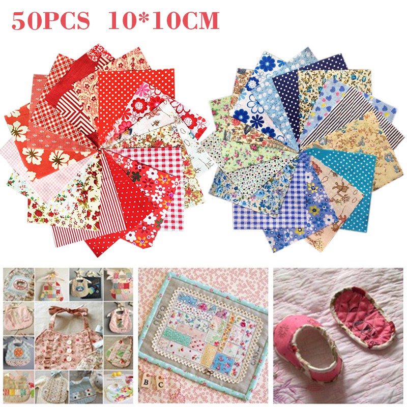 Set 50 Miếng Vải Cotton 10x10cm Họa Tiết Đa Dạng Chuyên Dụng May Vá