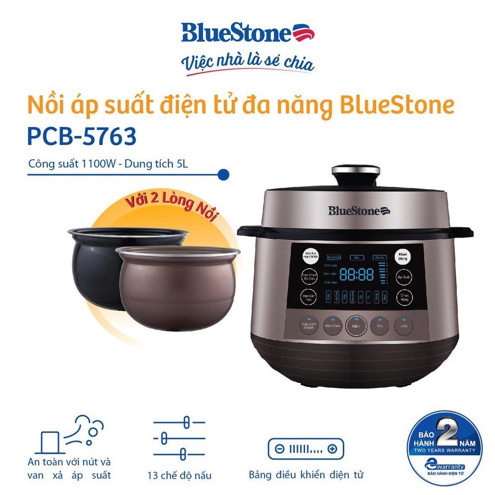  Nồi Áp Suất Điện BlueStone PCB-5763 - Dung tích 5L - Hàng chính hãng - Bảo hành 24 tháng