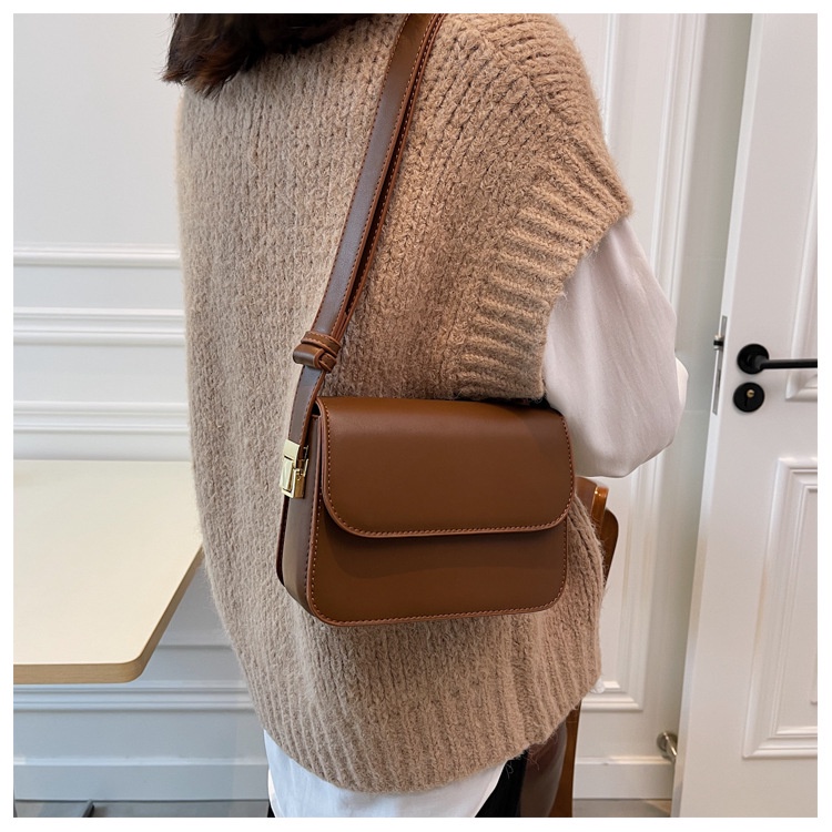 Túi Xách Đeo Chéo Da PU Trơn 3 Màu Nâu Đen Trắng Túi Kẹp Nách Hình Chữ Nhật Đơn Giản Tiện Lợi Vintage Retro Hàn Quốc