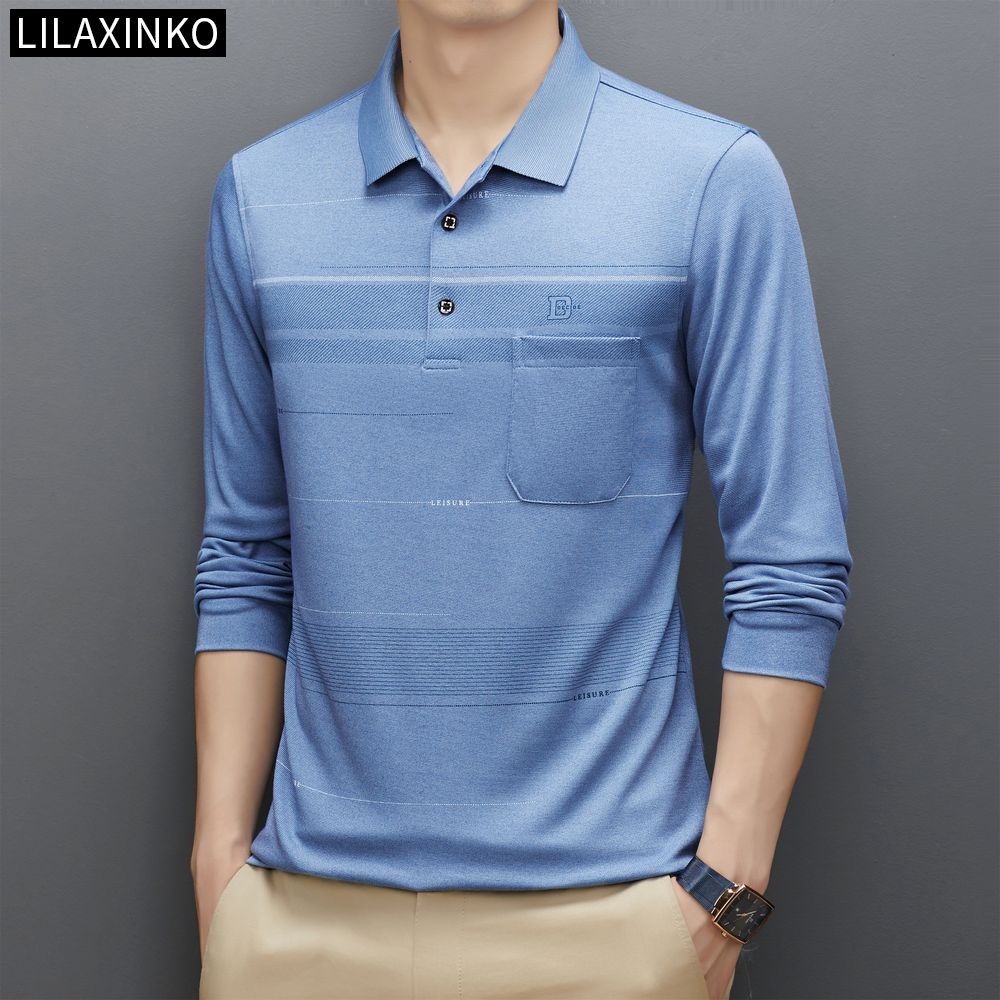 Áo Thun Polo Cotton Tay Dài Kẻ Sọc 3 Màu Thời Trang Thu Đông Cho Nam