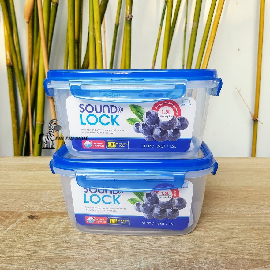 Set 2 hộp bảo quản Lock&amp;Lock Sound Lock dung tích 1.5L hình chữ nhật LEP552