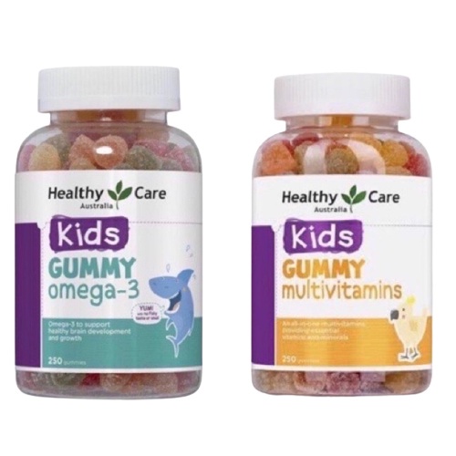 Viên Kẹo Dẻo Kids Gummy Multivitamin / Omega-3 Healthy Care Úc Cung Cấp Đủ Dưỡng Chất Cho Bé 250 Viên Hàng bay Air
