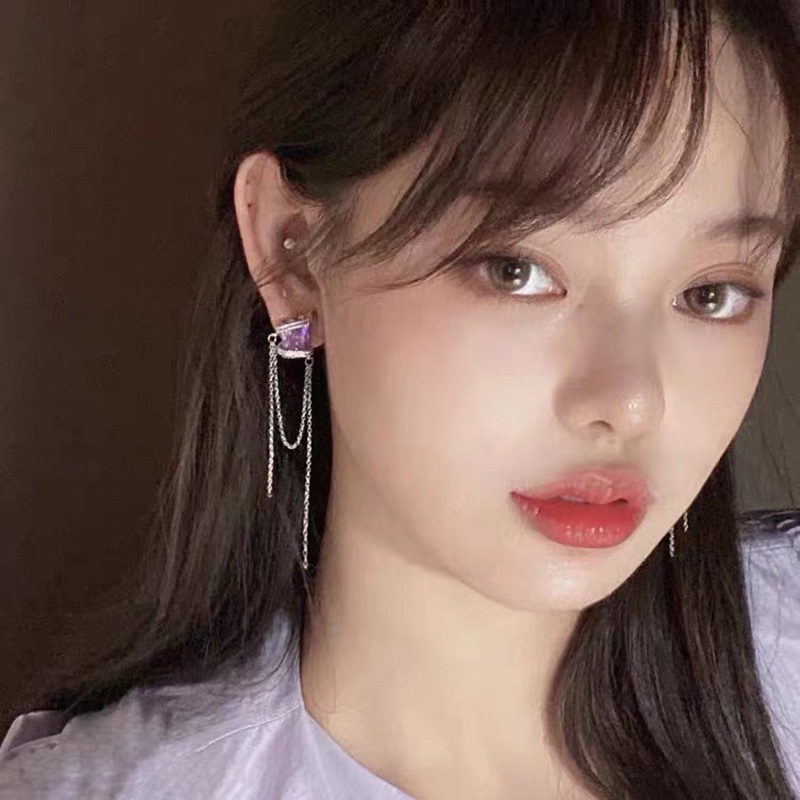 Bông Tai Dáng Dài Đính Đá Phối Tua Rua Xinh Xắn Thời Trang