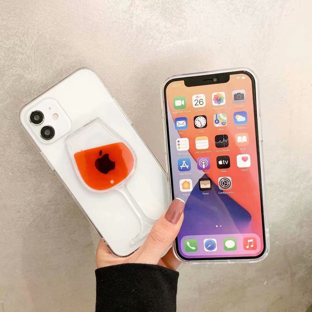 Ốp điện thoại mặt kính hình ly rượu vang 3D cho iPhone 12 11 Pro Max 7 8 Plus X XS Max XR