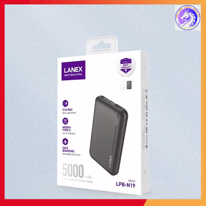 Pin Dự Phòng Chính Hãng Cao Cấp 2 Cổng Lanex N19 5000 MAH - Sạc Tương Thích Nhiều Thiết Bị