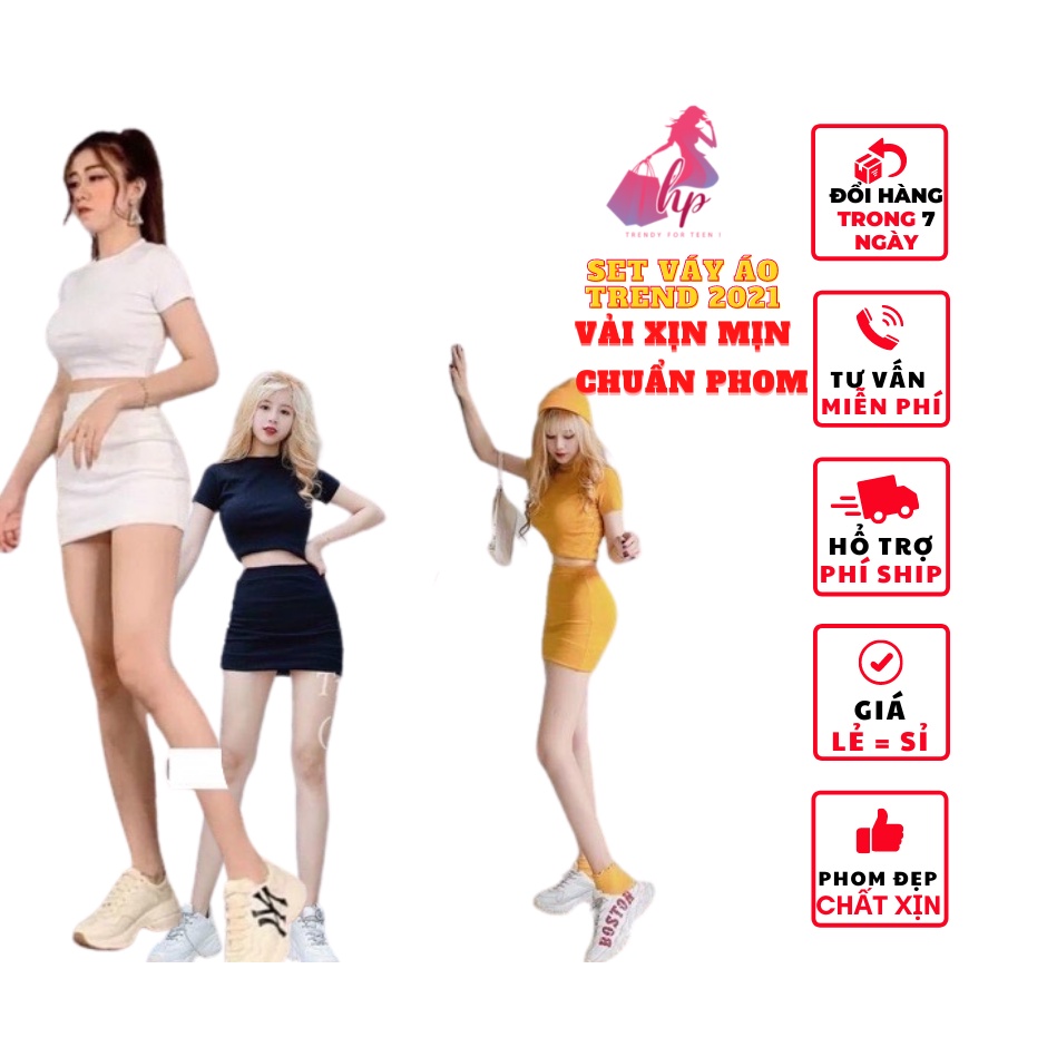 Set đồ nữ sang chảnh áo croptop tay ngắn kèm váy chữ A ôm body thun mịn xịn mẫu xinh thời trang 2021