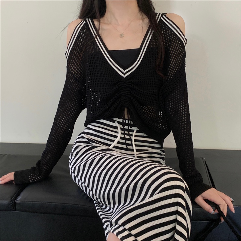 Áo chống nắng dệt kim PERTY trễ vai cổ chữ V thời trang mùa hè Hàn Quốc dành cho nữ