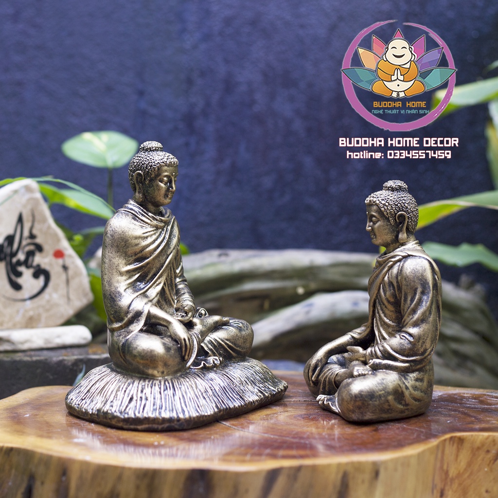 Tượng Bổn Sư Thích Ca cao 21 cm mạ đồng cổ trang trí nội thất nhà cửa
