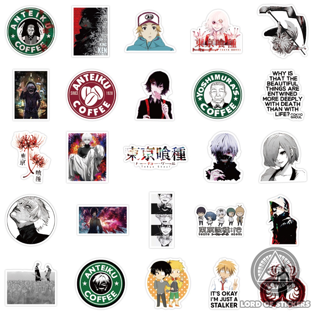 Set 100 Nhãn Dán Tokyo Ghoul Sticker Anime Manga Chống Thấm Nước Trang Trí Mũ Nón Bảo Hiểm, Ván Trượt, Laptop, Vali, Sổ