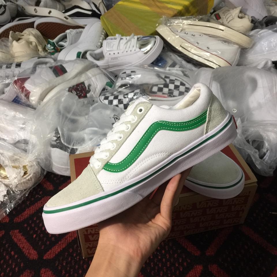 Giày thể thao Vans old skool trắng vạch xanh, mũi xám