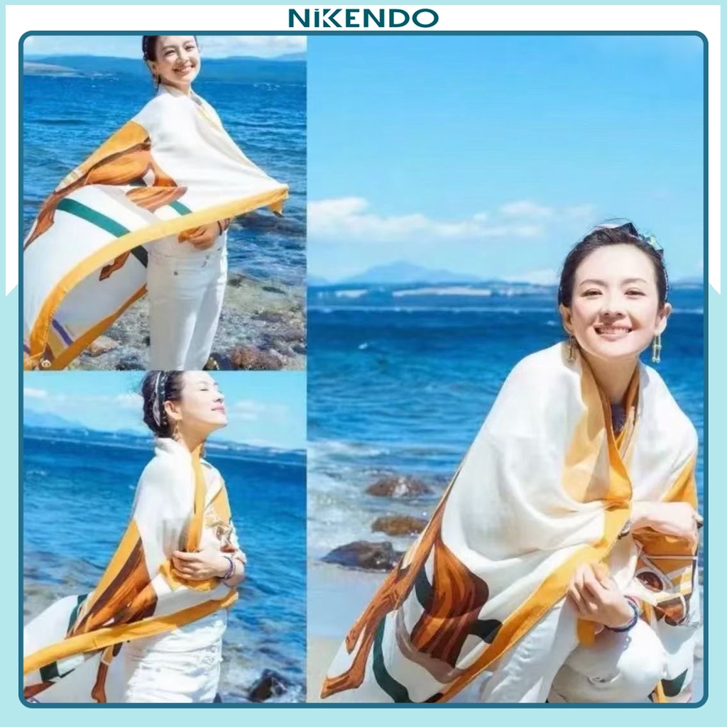 Khăn Choàng Lụa Đi Biển Bản To 180x90-80 cm Áo Choàng Bikini Quàng Cổ Choàng Vai Phong Cách bohemian Vintage Nikendo KL8