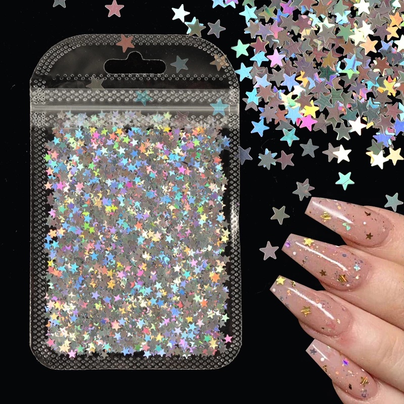 [Hàng mới về] Túi kim tuyến hình ngôi sao 3D siêu mỏng trang trí móng tay/ móng tay nghệ thuật diy