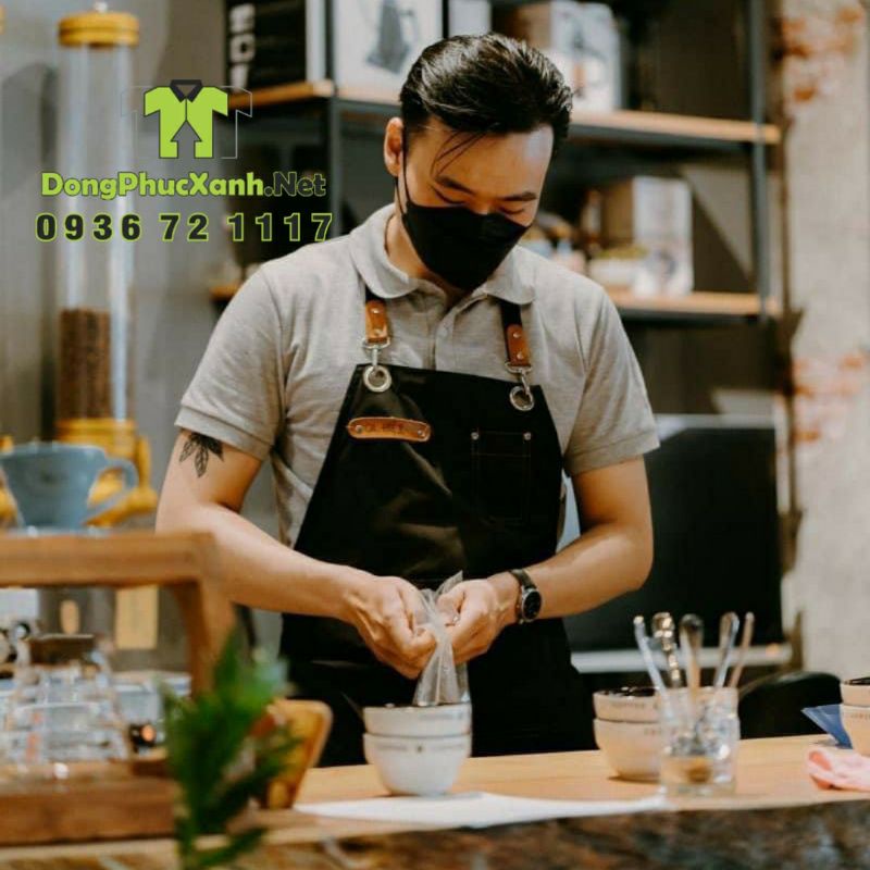 Tạp dề pha chế chống thấm Vintage vải kaki dành cho nam nữ phục vụ đồng phục nhân viên cà phê nhà hàng