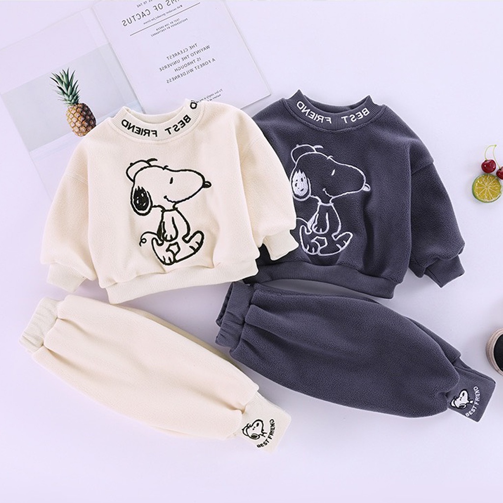 Bộ Nỉ Bông Cho Bé Trai Bé Gái, Bộ Nỉ Bông Thêu Hình Chú Chó Đáng Yêu Cho Bé Từ 7 - 27kg - Lila Kids