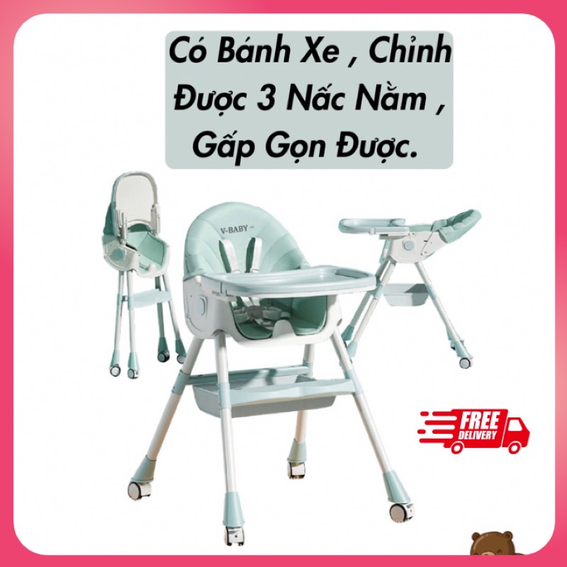 GHẾ ĂN DẶM UMOO , V-BABY nằm ngả có bánh xe gấp gọn giá rẻ. Ghế ăn dặm cho bé