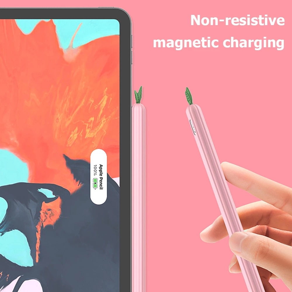 Vỏ bảo vệ bút cảm ứng máy tính bảng iPad Apple Pencil 2 1 chống trượt hình củ cà rốt với chiếc lá dễ thương